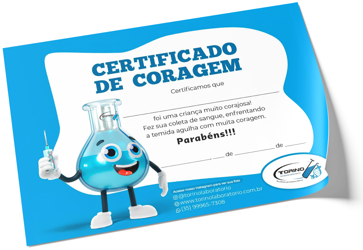 Certificado de Coragem do Torininho, entregue às crianças depois da coleta